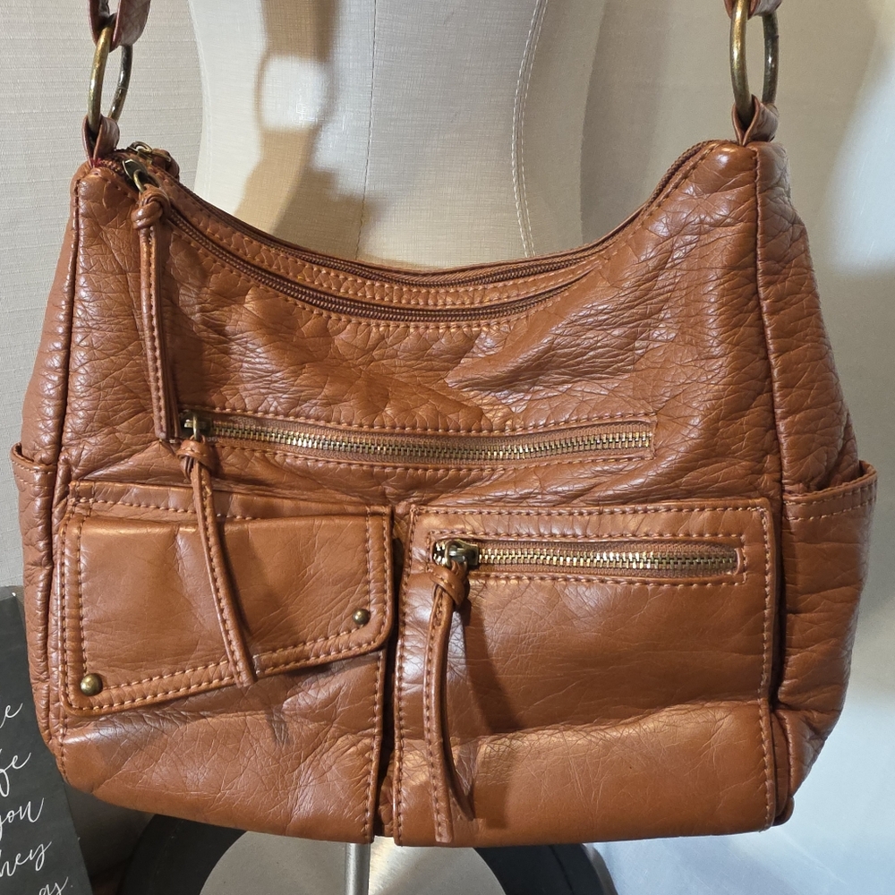 Bueno Brown/Cognac Synthetic Leather Hobo-Style Shoulder Bag.